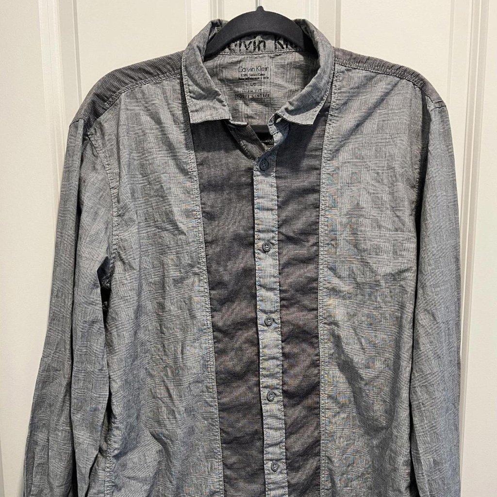 Calvin Klein Slim Fit Black Gray Button Up Shirt Size Large